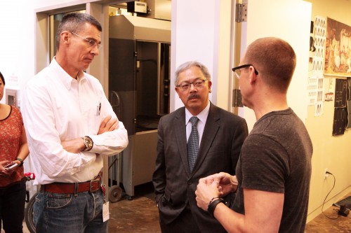 San Francisco Mayor Ed Lee (center) meet with LS&Co. CEO, Chip Bergh (left) and LS&Co. Director of Global Development, Bart Sights (right) at Eureka Innovation Lab