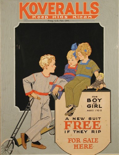 By 1915 Koveralls were being advertised with the slogan, “Koveralls Keep Kids Kleen,” and ads were placed in a variety of national magazines. 