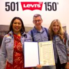 Mayor London Breed, Chip Bergh holding the Proclamation, Michelle Gass