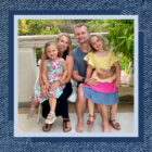 Dockers® CEO Natalie MacLennan sits with her two daughters and husband