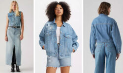 Three models pose in all denim Levi's® outfits.