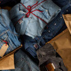 Levi's® jackets and western shirts folded and tied up as gift packages with red string