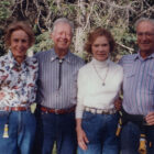 Former United States President Jimmy Carter and his wife Roselynn pose with former LS&Co. Chairman Walter Haas and his wife at Walter's ranch in Montana.