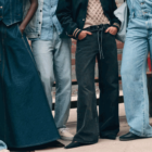 A photo of six people wearing various styles of Levi's® baggy and loose jeans, cropped from the waist down.