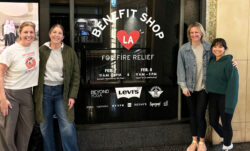 LS&Co. employees pose by the front window of the LS&Co. Benefit Shop.